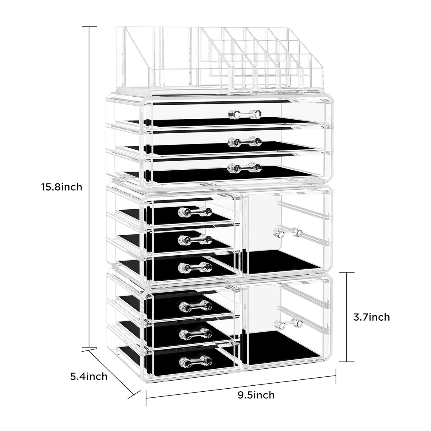 Acrylic Clear Dustproof Makeup Storage Organizer Drawers Large Skin Care Cosmetic Display Cases for Bathroom Stackable Storage Box with 11 Drawers for Vanity (Clear)