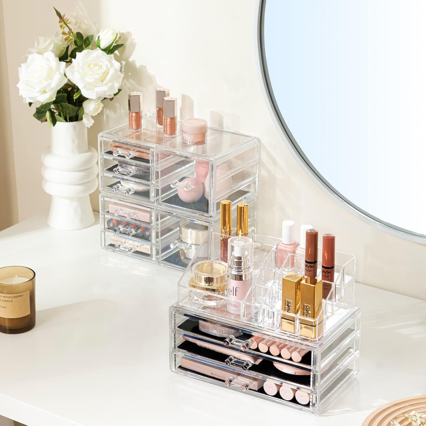 Acrylic Clear Dustproof Makeup Storage Organizer Drawers Large Skin Care Cosmetic Display Cases for Bathroom Stackable Storage Box with 11 Drawers for Vanity (Clear)